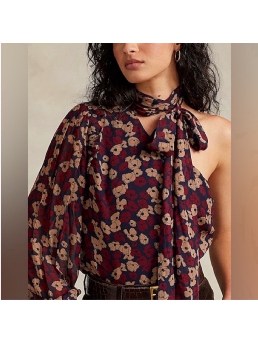 NWT POLO RALPH LAUREN Georgette Tie-Neck One-Shoulder Top - Picture 5 of 16